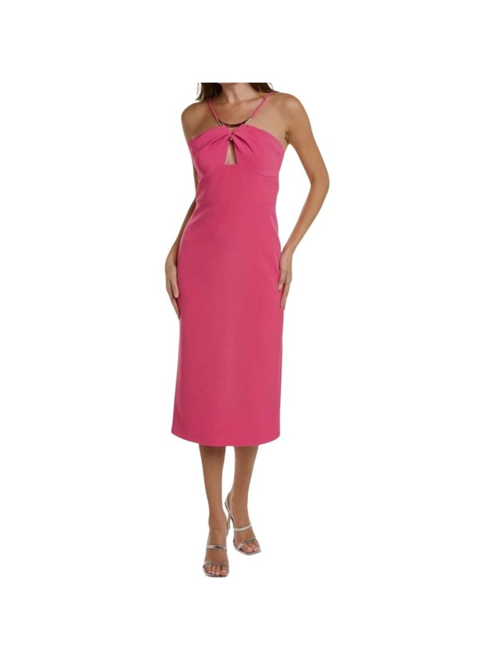 NWT Halston Adrina Magenta Pink Stretch Crepe Halter Midi Dress 8